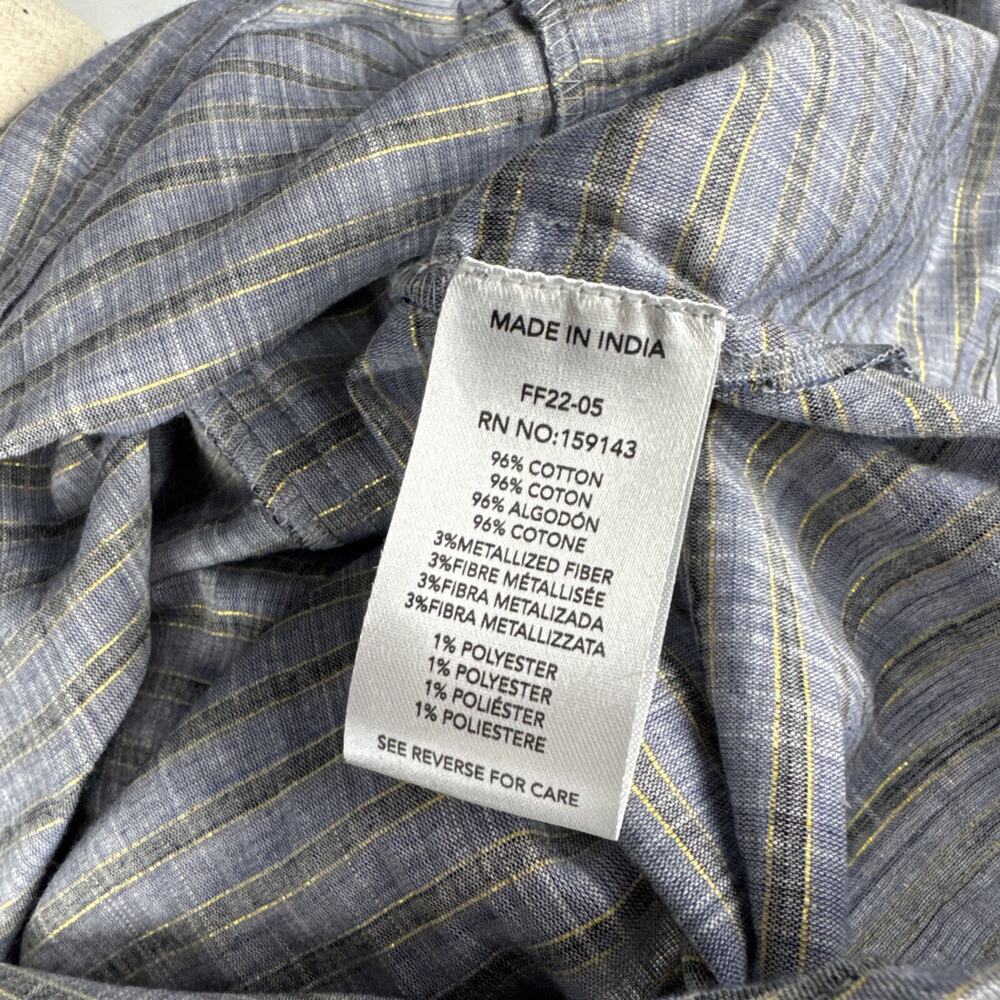 FRNCH Paris Blouse Jada Stripe Ruffled Metallic Medium Cottagecore Peasant Blue - Picture 9 of 15